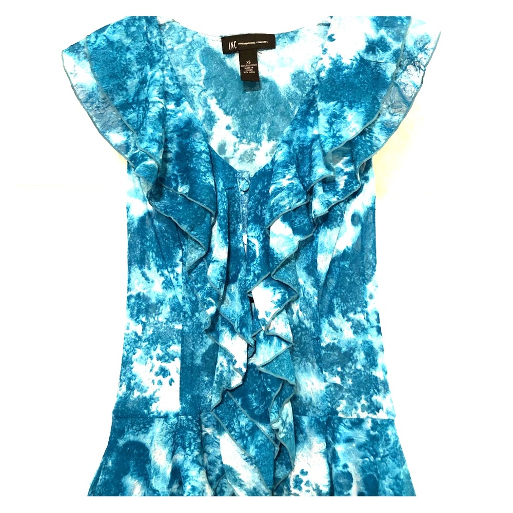 INC Turquoise ruffle blouse